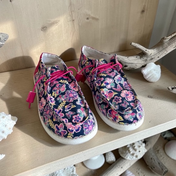 Simply Southern Shoes - Simply Southern Navy Floral Slip-On Shoes with Pink Trim